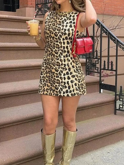 Leopard Print Sleeveless : Mini Dress S / Leopard