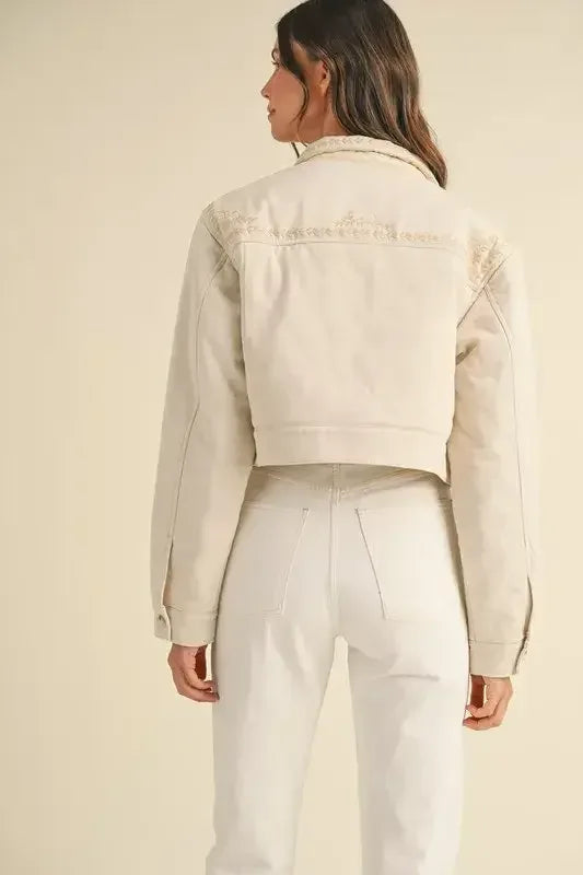 MABLE Embroidered Quilted Cropped Jacket Taupe / S