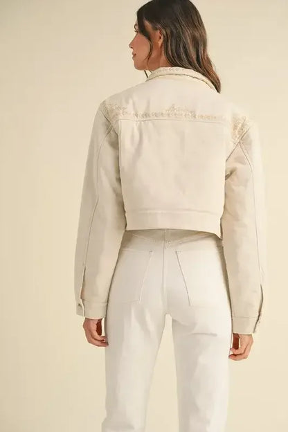 MABLE Embroidered Quilted Cropped Jacket Taupe / S