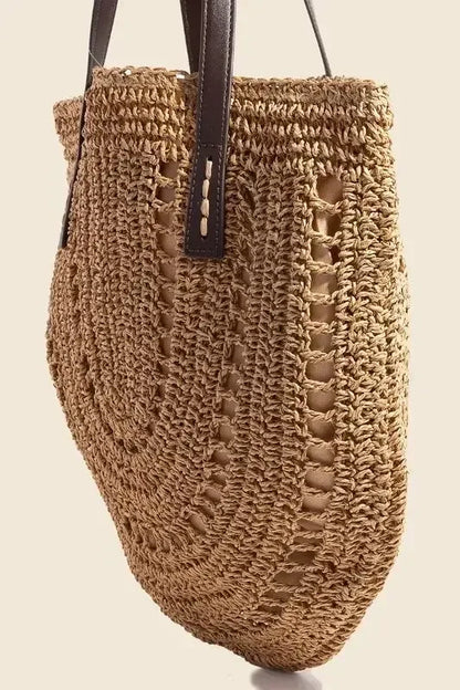 Fame Straw Braided Rounded Tote Bag KA / One Size