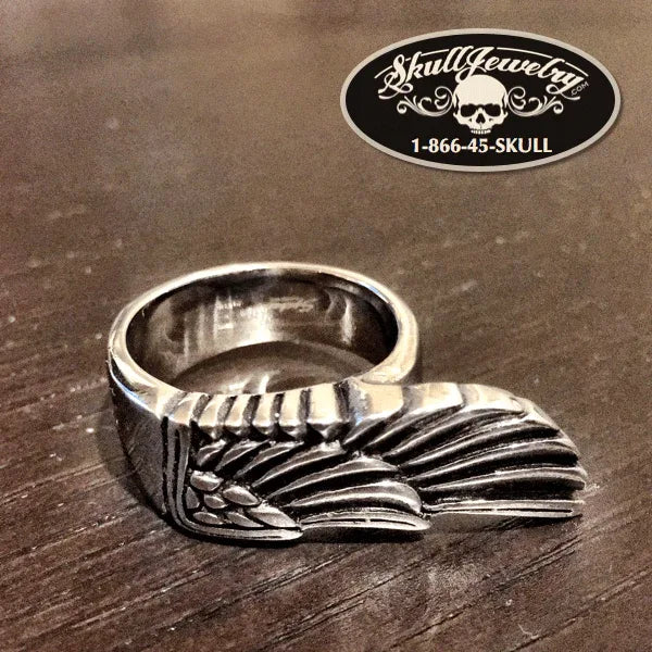 Egyptian Wing Stainless Steel Ring (#360) Size 15