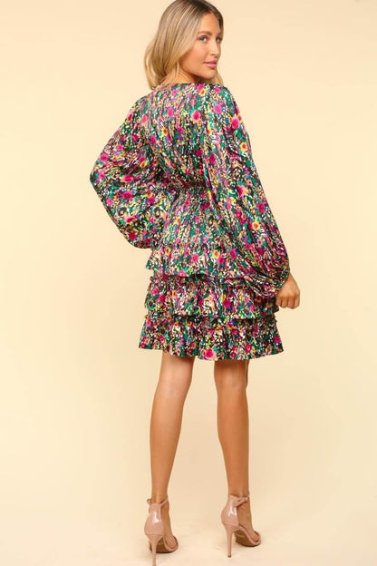Haptics V-Neck Satin Floral Layered Dress Multi / S
