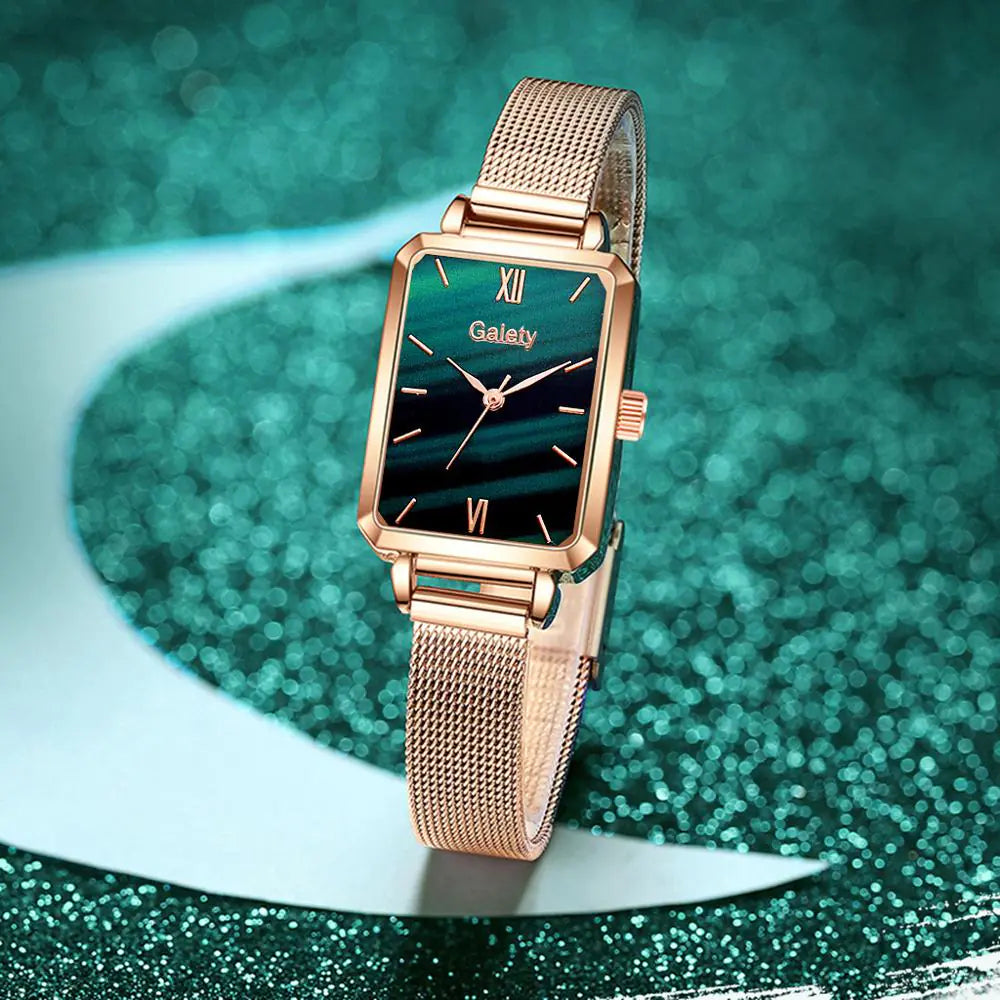 Rectangular Wristwatch and Classic Bracelet