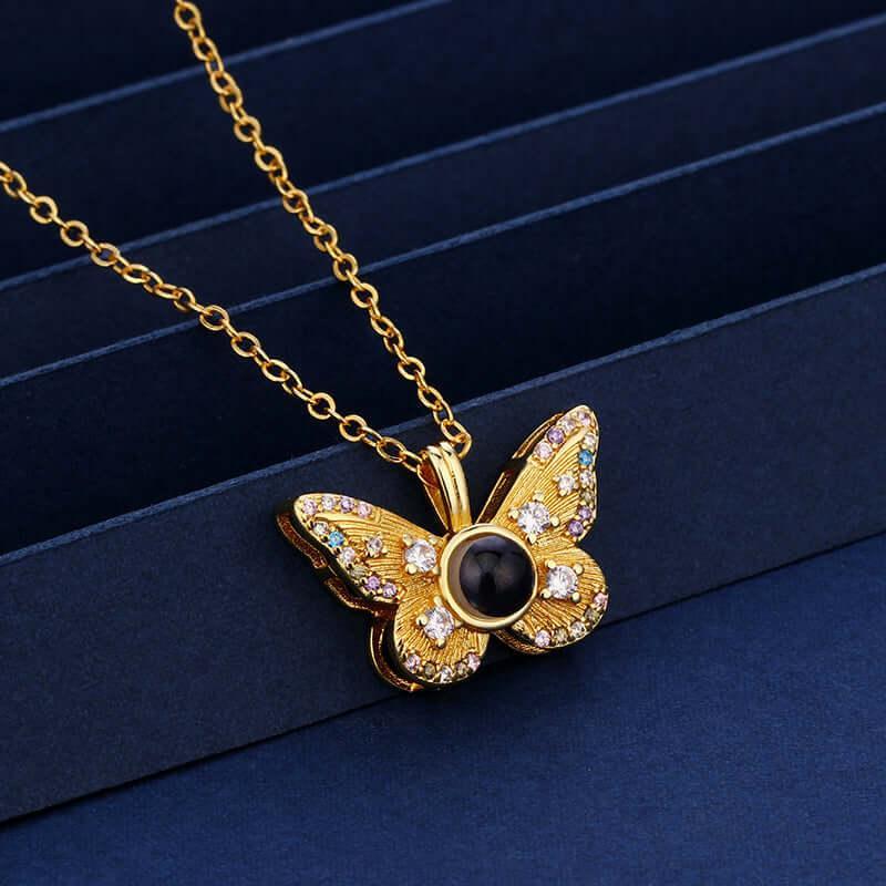Colorful Diamond Butterfly Projection Pendant Female 100 Languages I Love You HD Color Photo Necklace Female eprolo