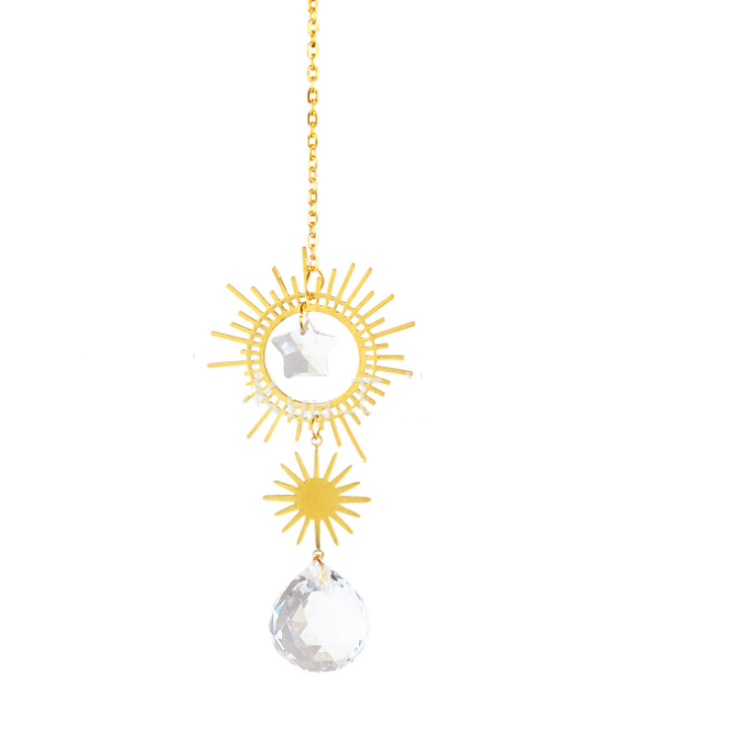 Golden Moon & Star Crystal Sun Catcher