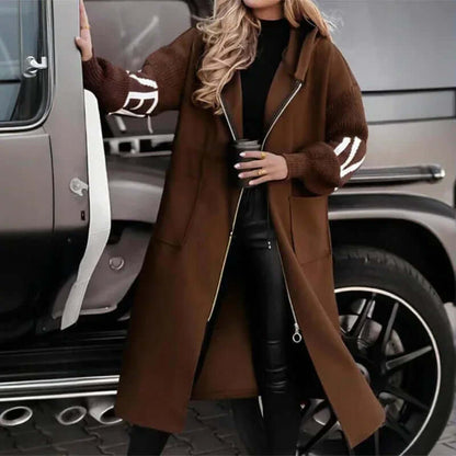 Women's Long Sleeve Letter Print Hooded Coat With Pockets - Zip Front S / Black