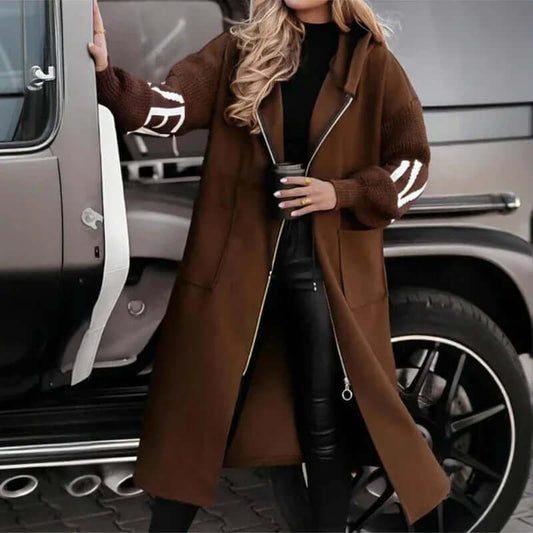 Women's Long Sleeve Letter Print Hooded Coat With Pockets - Zip Front S / Black