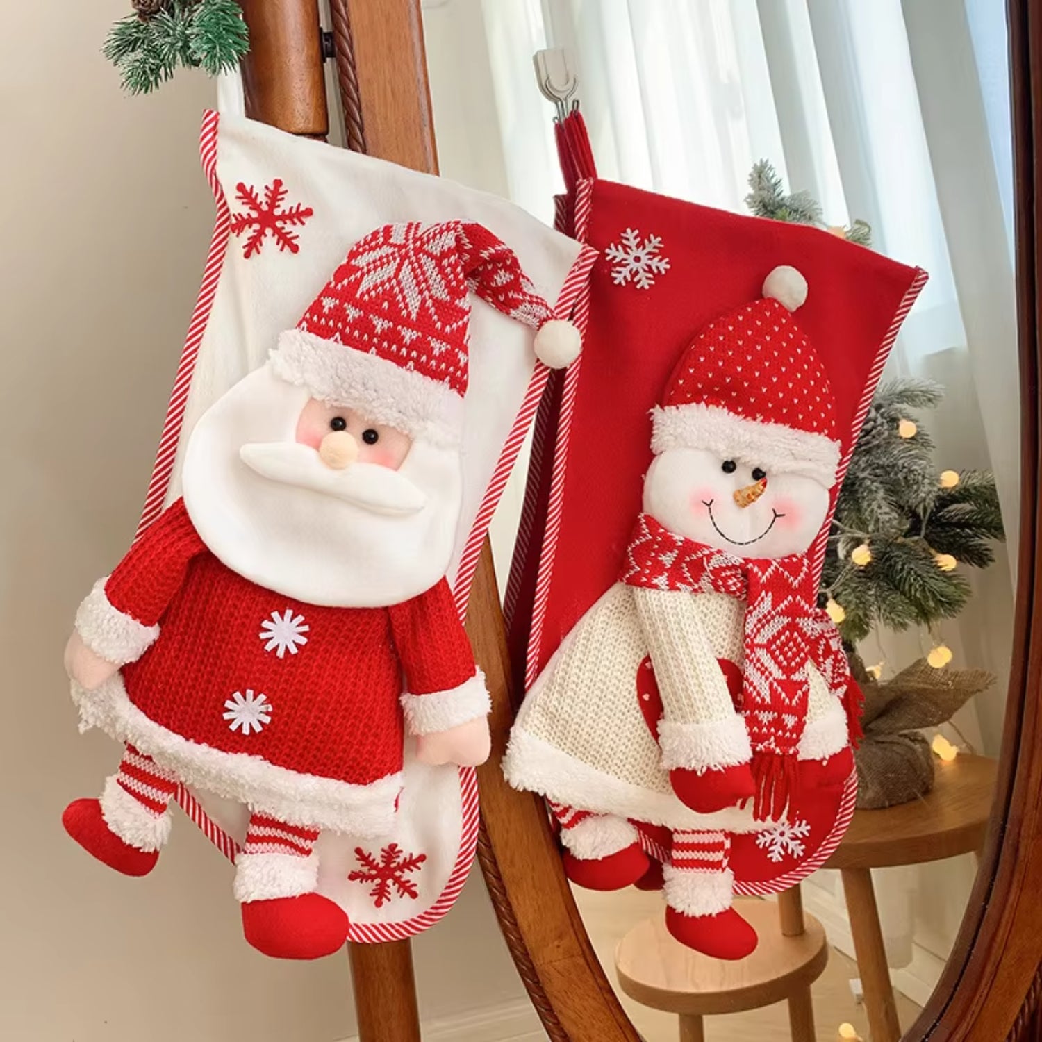 Christmas Knitted Stockings 45CM – Santa & Snowman