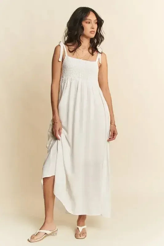 Davi & Dani Smocked Sleeveless Maxi Cami Dress White / S