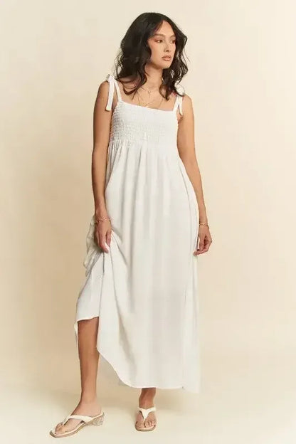 Davi & Dani Smocked Sleeveless Maxi Cami Dress White / S