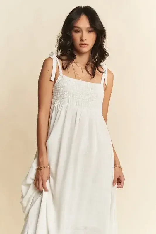 Davi & Dani Smocked Sleeveless Maxi Cami Dress White / S