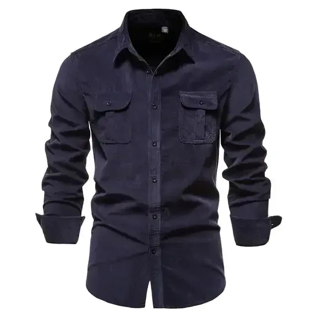 Men's Business Casual Corduroy Shirt Navy Blue / XXL 80-88kg