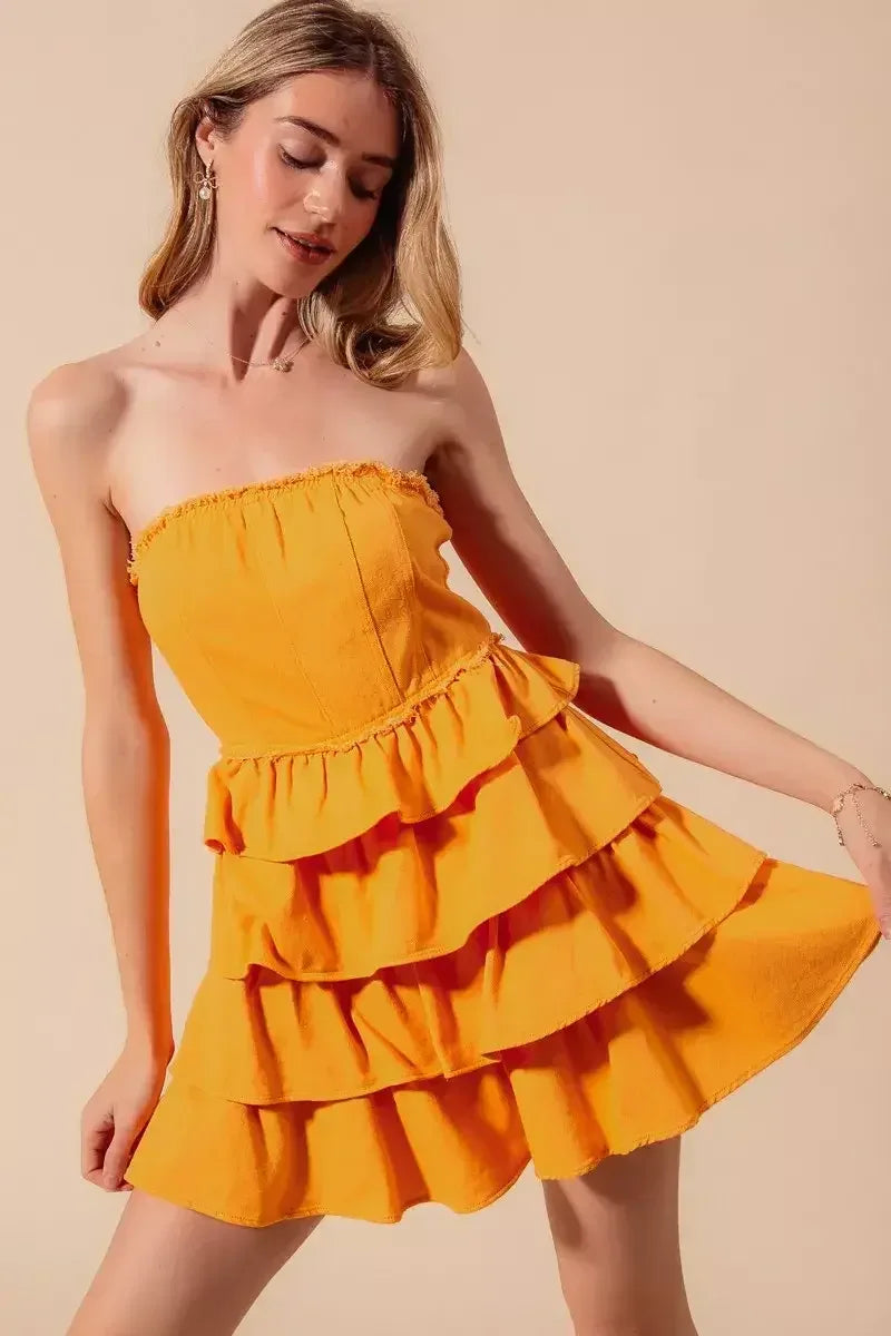 SO ME Strapless Ruffle Layered GOLD / S