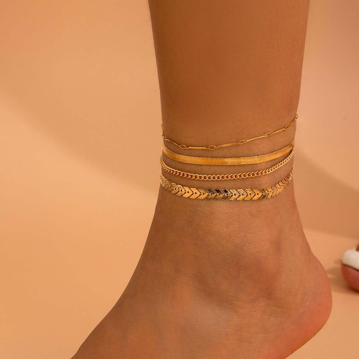 Love Beaded Punk Chain Foot Chain Set Hip Hop Personalized Snake Bone Chain Foot Anklet 05 Gold 5135