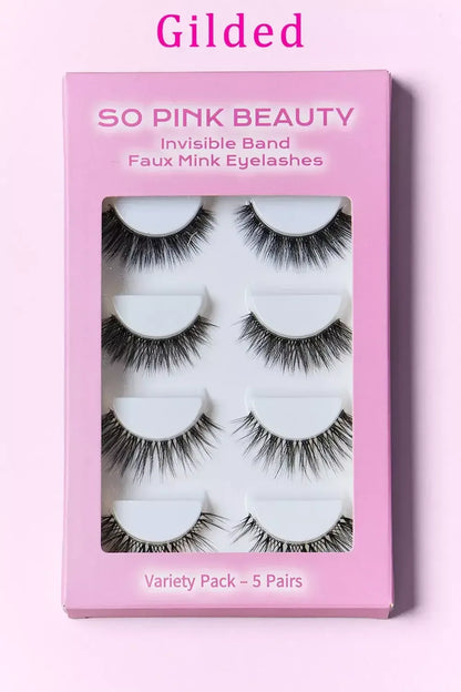 SO PINK BEAUTY Faux Mink Eyelashes Variety Pack 5 Pairs Gilded / One Size