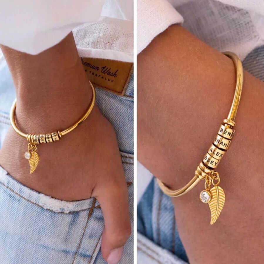 Diy Beaded Lettering Stainless Steel Bracelet Rose Gold / 9beads