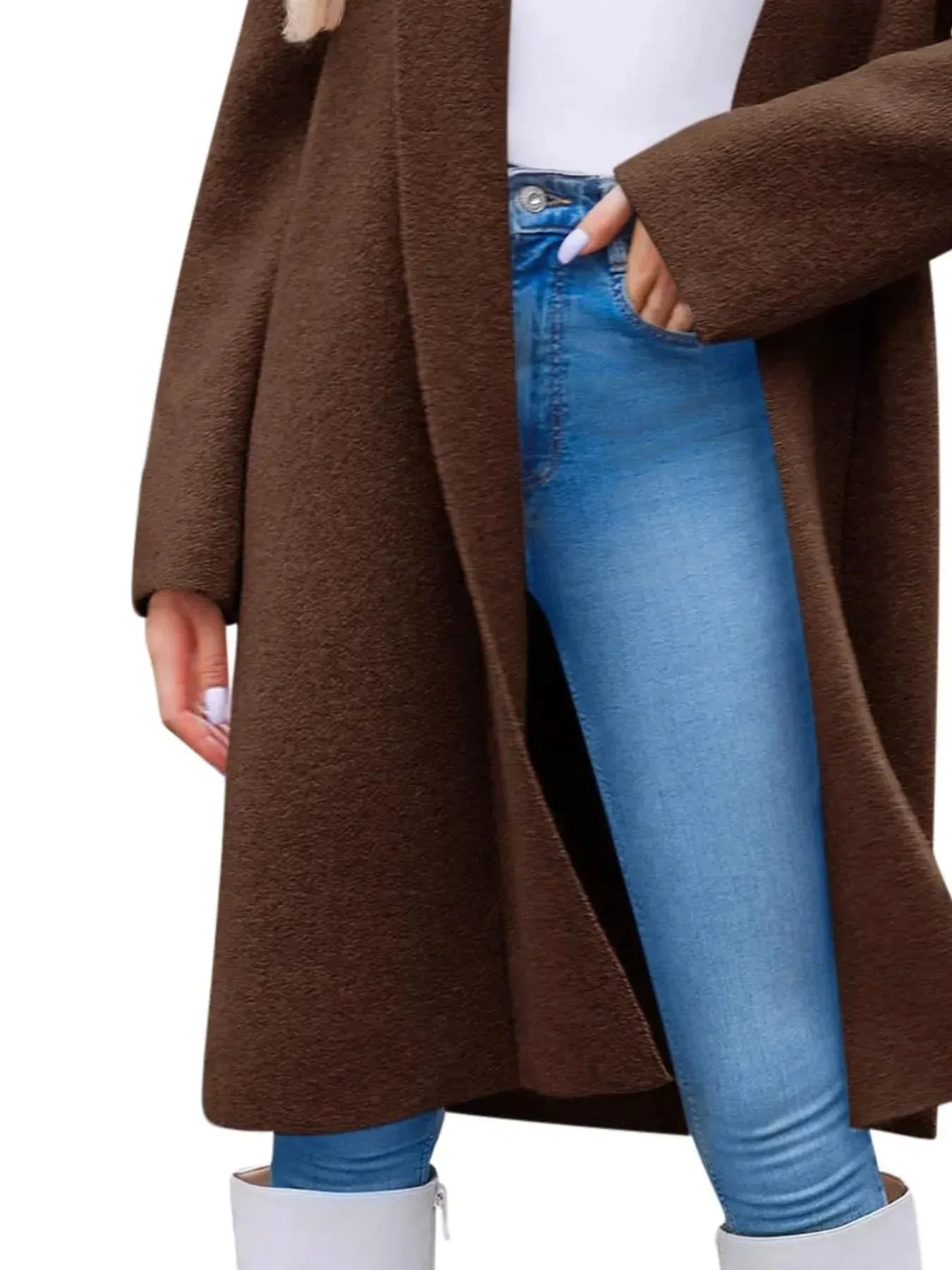 Open Front Longline Coat S / White