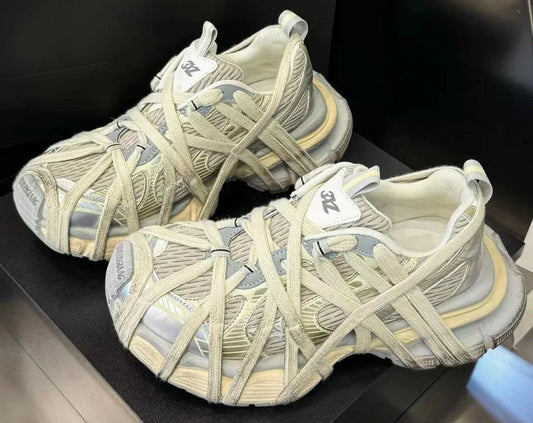Breathable Distressed Running Shoes Strap Chunky Flat Women Sneakers Champagne / 5