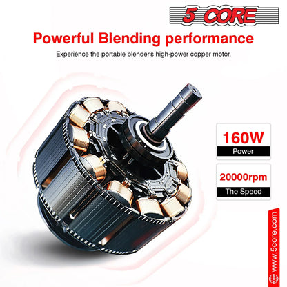 5Core Portable Personal Blender for Kitchen 20Oz Capacity 160W No