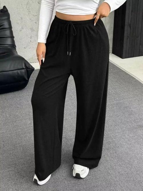 Full Size Drawstring Wide Leg Pants Plus Size S / Black