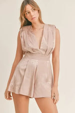 MABLE Draped Romper with Pleated Shoulder Pad Detail Mocha / S