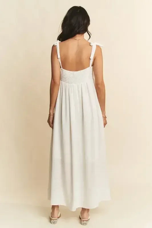 Davi & Dani Smocked Sleeveless Maxi Cami Dress White / S