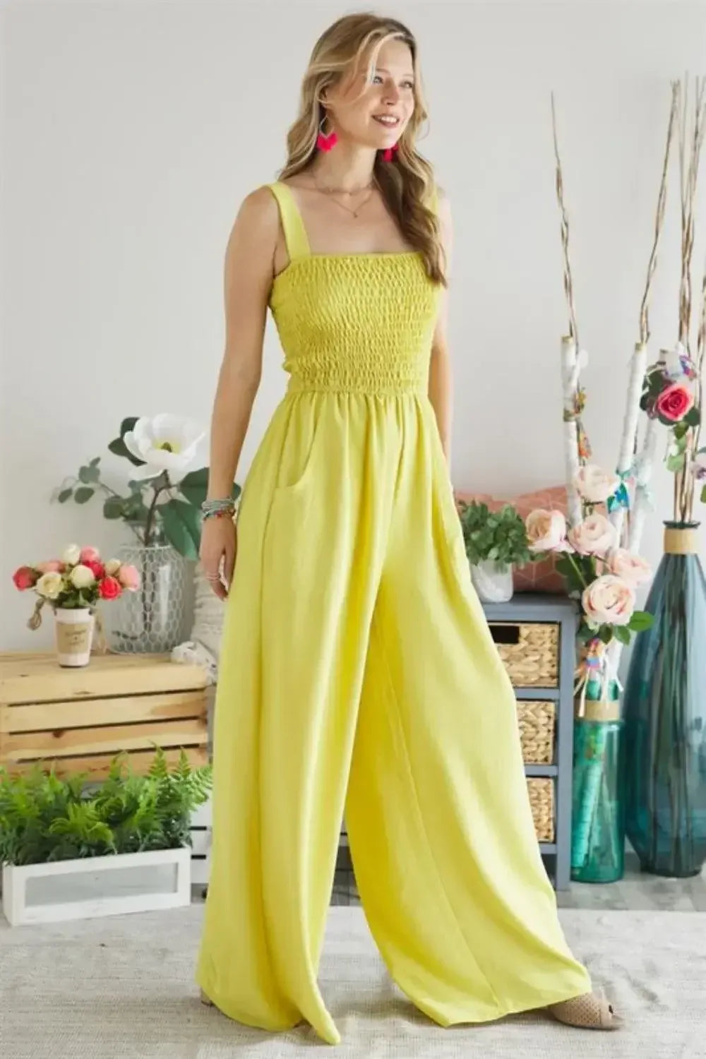 ADORA Smocking Top Wide Leg Jumpsuit YELLOW / S
