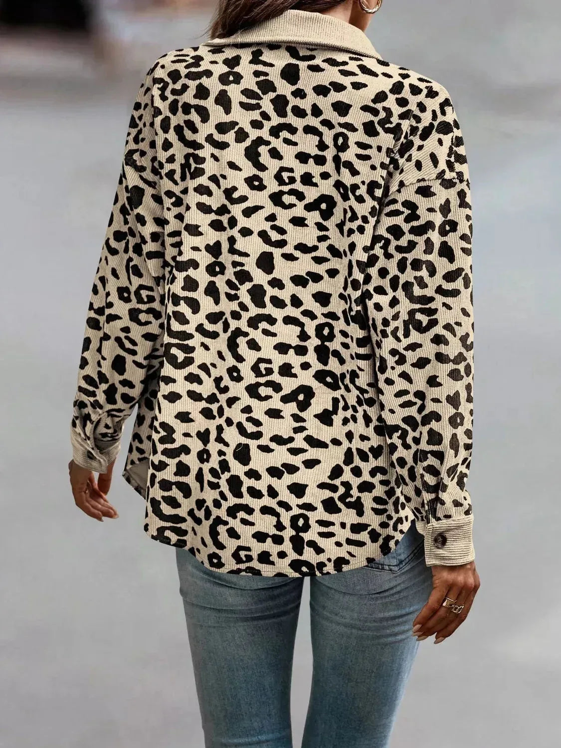 Full Size Leopard Print Button-Down Jacket Plus Size 3XL / Brown