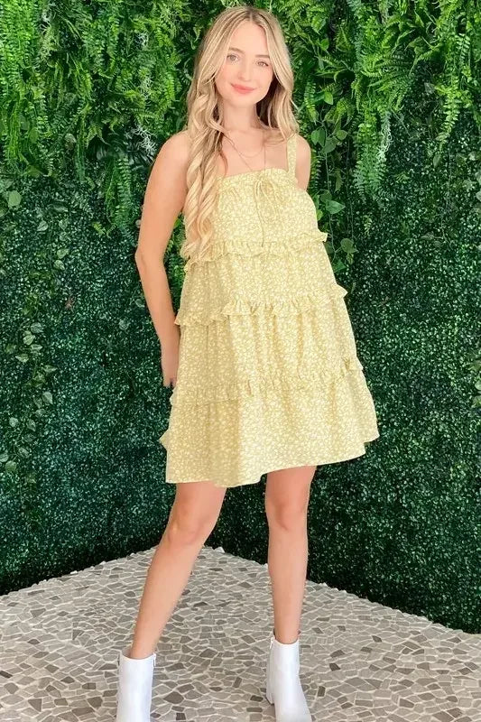 And The Why Ruffle Detailed Floral Babydoll Dress Pastel Yellow / S