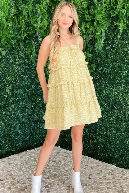 And The Why Ruffle Detailed Floral Babydoll Dress Pastel Yellow / S