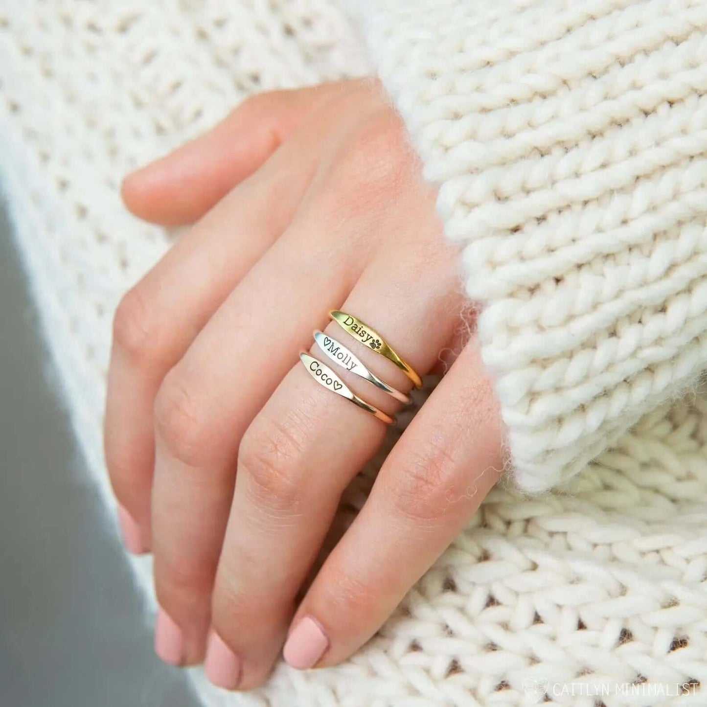 Tiny Name Ring - Minimalist Ring - delicate ring 10 - US size / Rose Gold