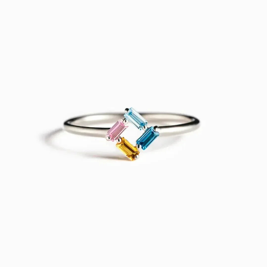 925 Rectangular Birthstone Ring Silver / 6diamond / 10