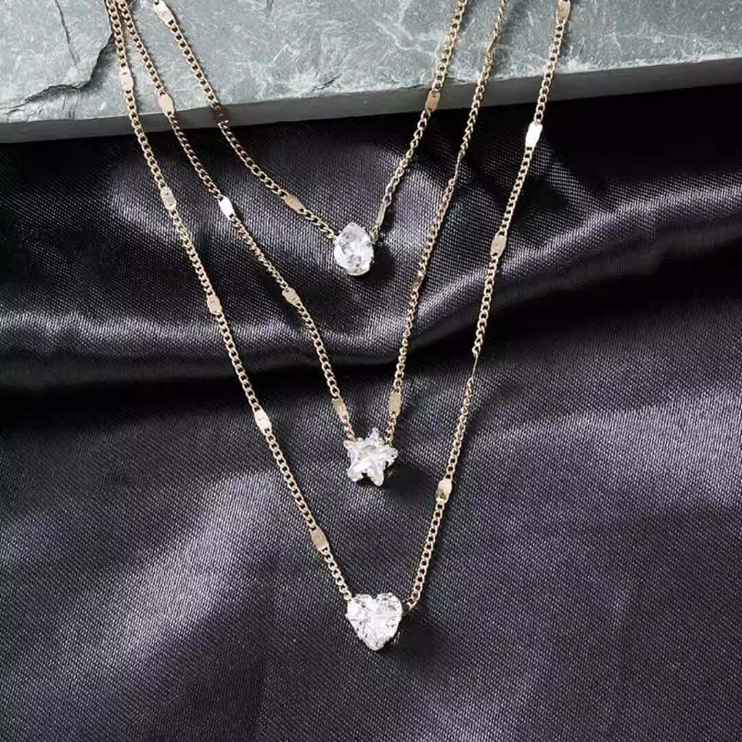 Radiant Heart 3-Layer Rhinestone Necklace NL254-02