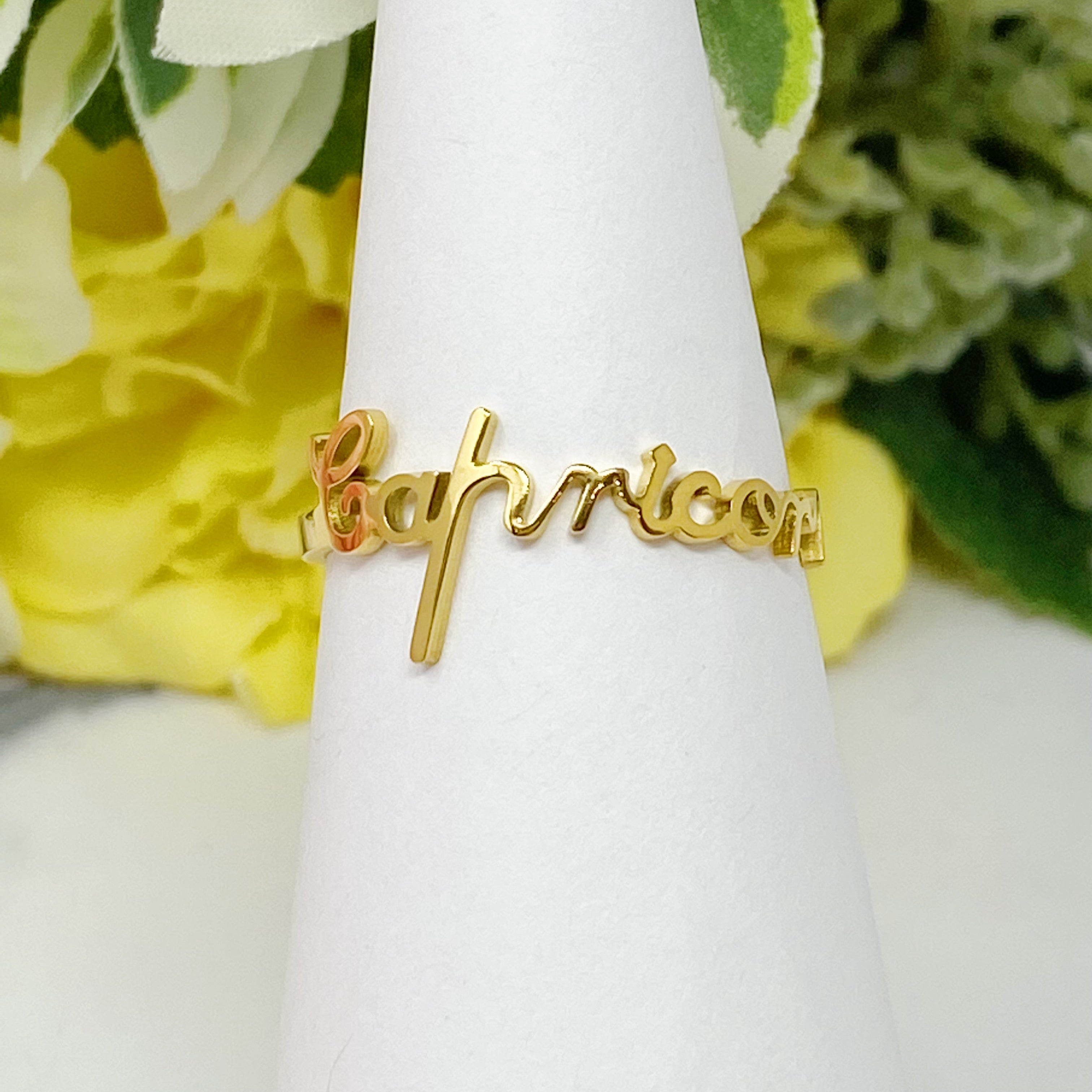 Elegant Scripted Zodiac Ring – Adjustable 18K Gold Plated Stainless Steel