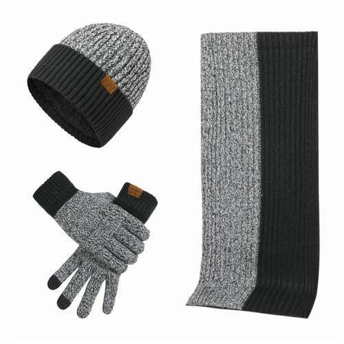 3Pcs Winter Scarf Hat Gloves Kit Beanie Hat & Long Scarf & Gloves Gift Black