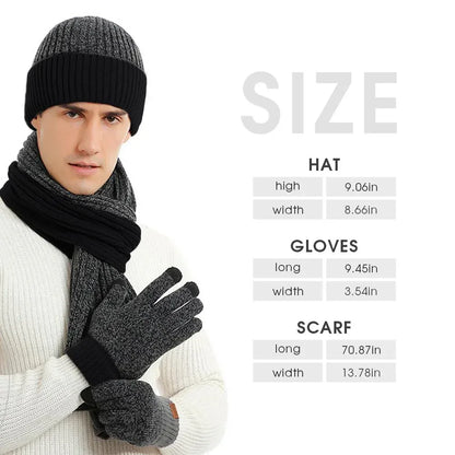 3Pcs Winter Scarf Hat Gloves Kit Beanie Hat & Long Scarf & Gloves Gift Coffee