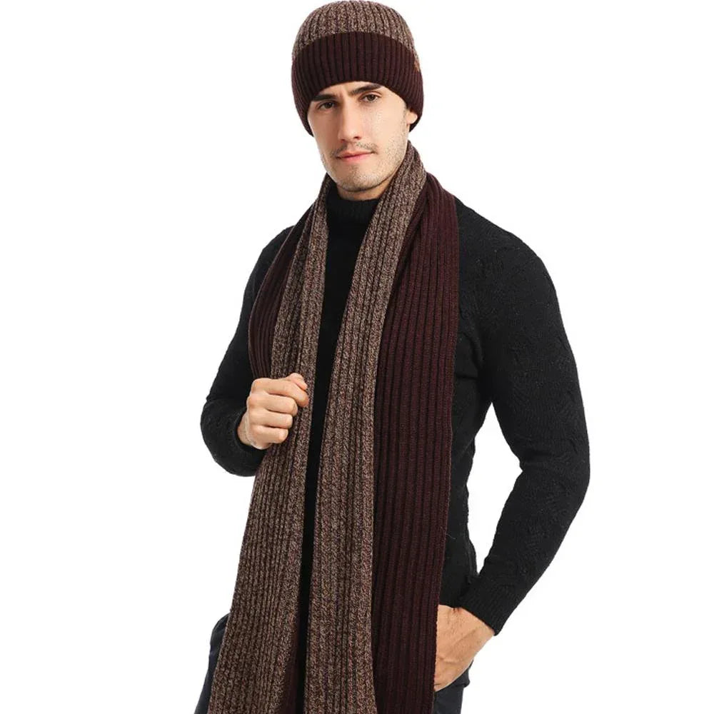 3Pcs Winter Scarf Hat Gloves Kit Beanie Hat & Long Scarf & Gloves Gift Coffee