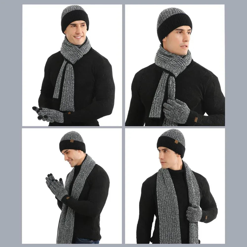 3Pcs Winter Scarf Hat Gloves Kit Beanie Hat & Long Scarf & Gloves Gift Coffee