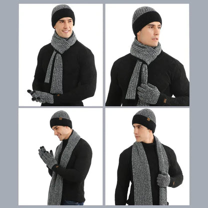 3Pcs Winter Scarf Hat Gloves Kit Beanie Hat & Long Scarf & Gloves Gift Coffee