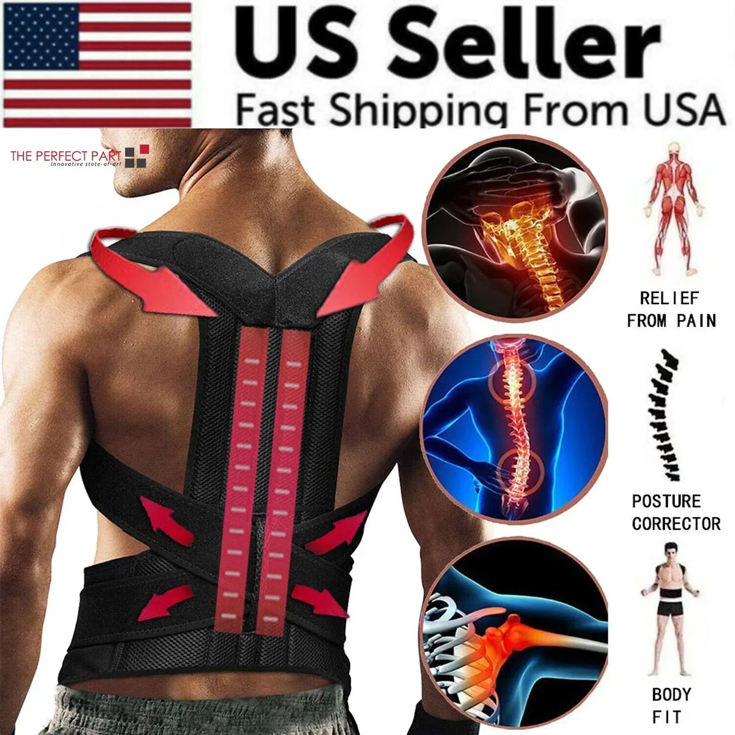 Adjustable Posture Corrector Low Back Support Shoulder Brace Belt For L