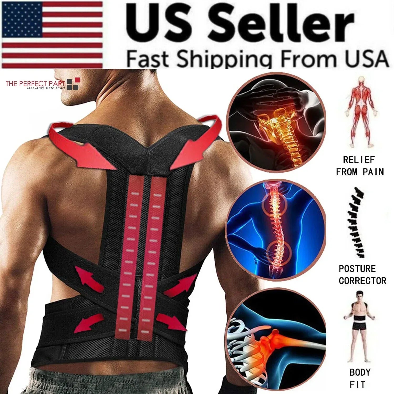 Adjustable Posture Corrector Low Back Support Shoulder Brace Belt For L