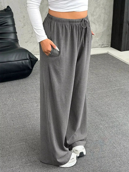 Full Size Drawstring Wide Leg Pants Plus Size XL / Gray