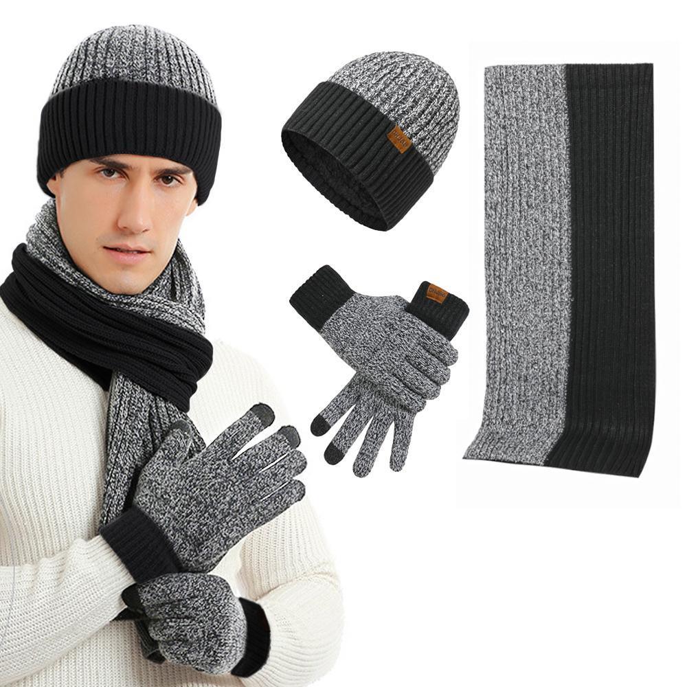 3Pcs Winter Scarf Hat Gloves Kit Beanie Hat & Long Scarf & Gloves Gift Coffee