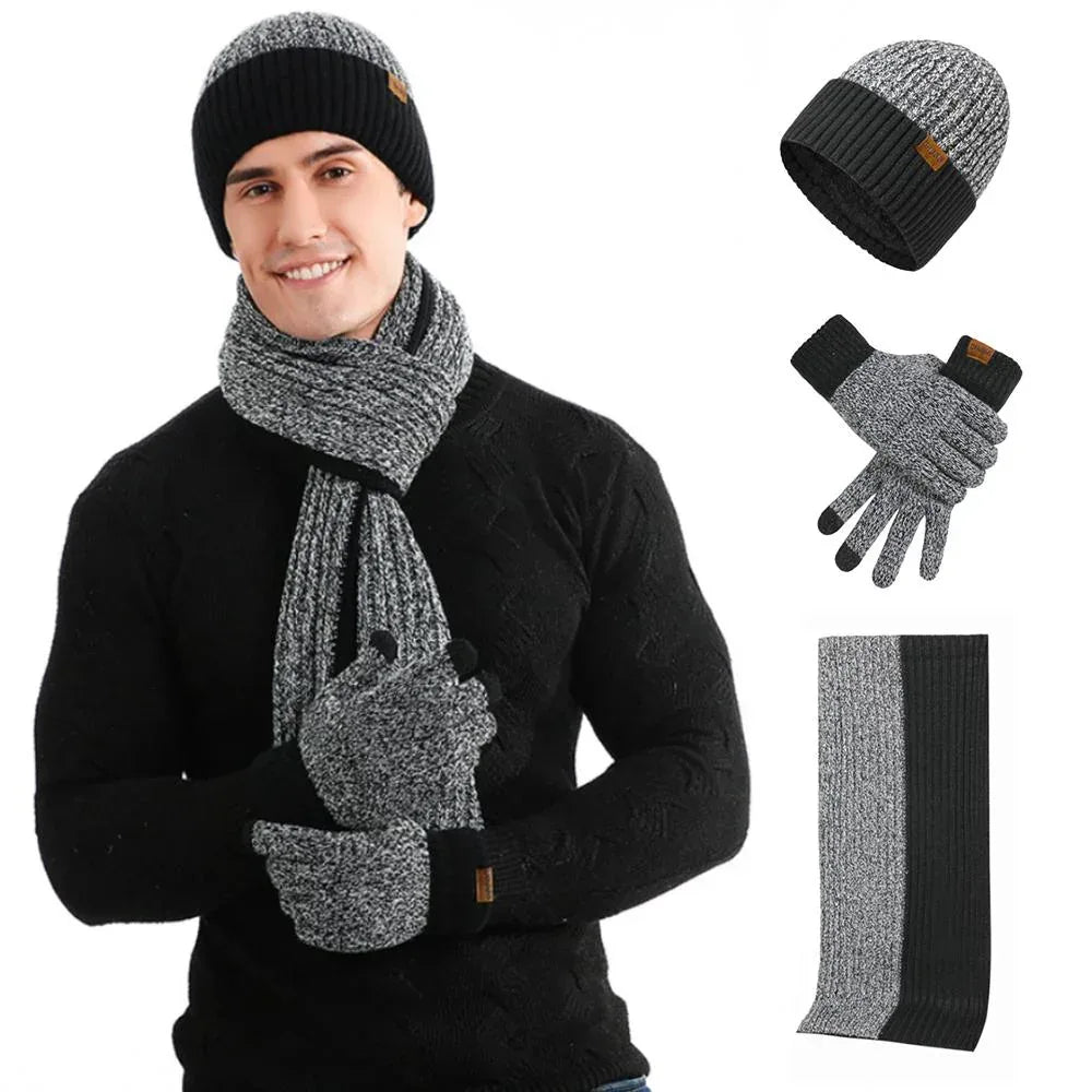 3Pcs Winter Scarf Hat Gloves Kit Beanie Hat & Long Scarf & Gloves Gift Coffee