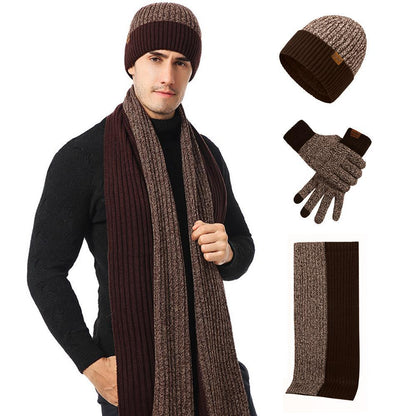 3Pcs Winter Scarf Hat Gloves Kit Beanie Hat & Long Scarf & Gloves Gift Coffee