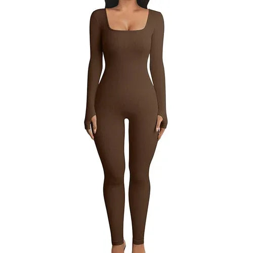 Seamless Jumpsuit Long Sleeve Shapewear Hip Lift Yoga Jumpsuit Sports S / Coffie