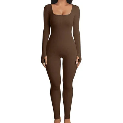 Seamless Jumpsuit Long Sleeve Shapewear Hip Lift Yoga Jumpsuit Sports S / Coffie