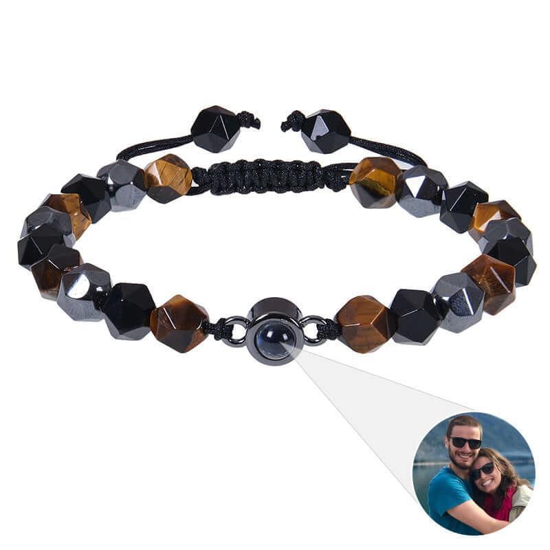 Photo projection bracelet 100 languages I Love You natural stone custom bracelet picture jewelry 8MM-faceted tiger eye stone/bl