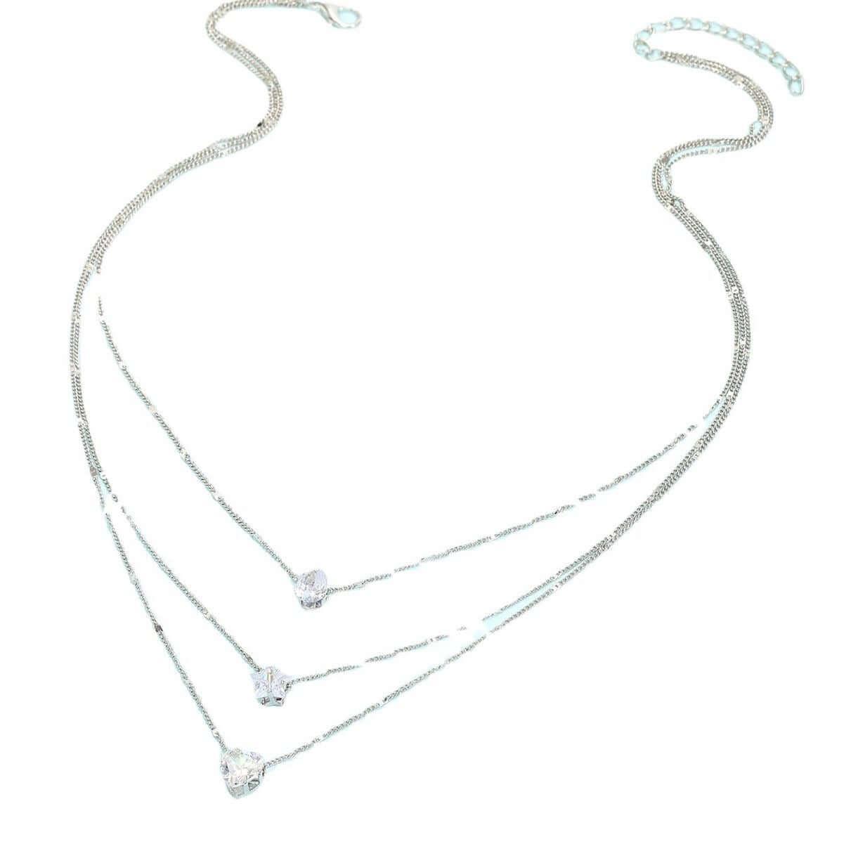 Radiant Heart 3-Layer Rhinestone Necklace NL254-02