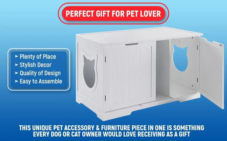 X-Large Cat Washroom Bench Litter Box Enclosure Furniture Box House Brown